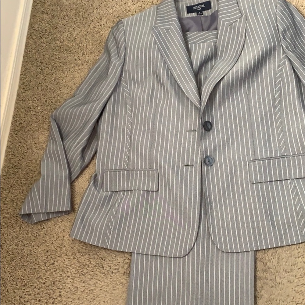2pc Gray & White Pin Striped Wide Leg Suit